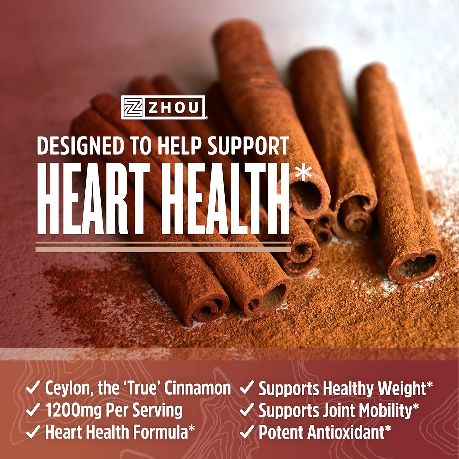 Zhou Ceylon Cinnamon | Supports Heart Health and Joint Mobility | True Cinnamon Native to Sri Lanka | 30 Servings, 60 CT : Health & Household