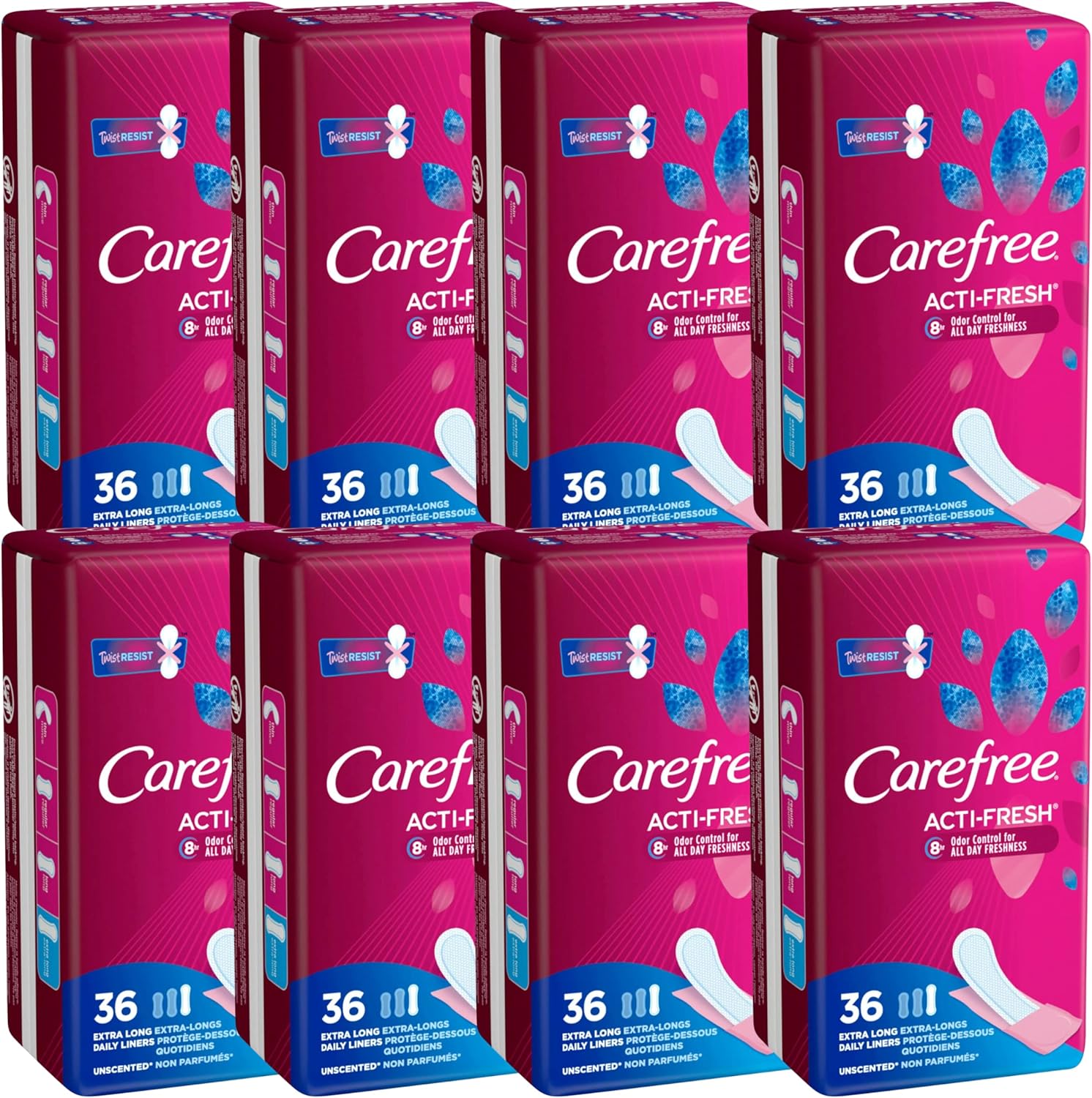 Carefree Pantiliners, to Go, Extra Long, Unscented 36 ct (Pack of 8) : Health & Household