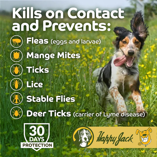 Happy Jack Kennel Dip Dog Flea and Tick Treatment & Prevention, Made in USA, Spray Yard & Home 30-Day Control, Kills Fleas, Ticks, Deer Ticks, Mange, Lice, for Puppies, Small to Large Dogs (8 oz)