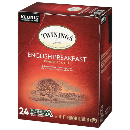 Twinings Tea English Breakfast K-Cups, 24 Count (Pack of 2) with By The Cup Honey Sticks