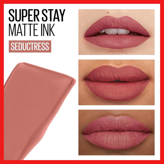 Maybelline Super Stay Matte Ink Liquid Lipstick Makeup, Long Lasting High Impact Color, Up To 16H Wear, Seductress, Light Rosey Nude, 1 Count