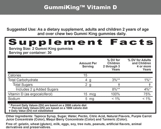 Gummi King Vitamin-D Supplement, Strawberry/Lemon/Orange/Grape/Cherry/Grapefruit, 60 Count : Health & Household