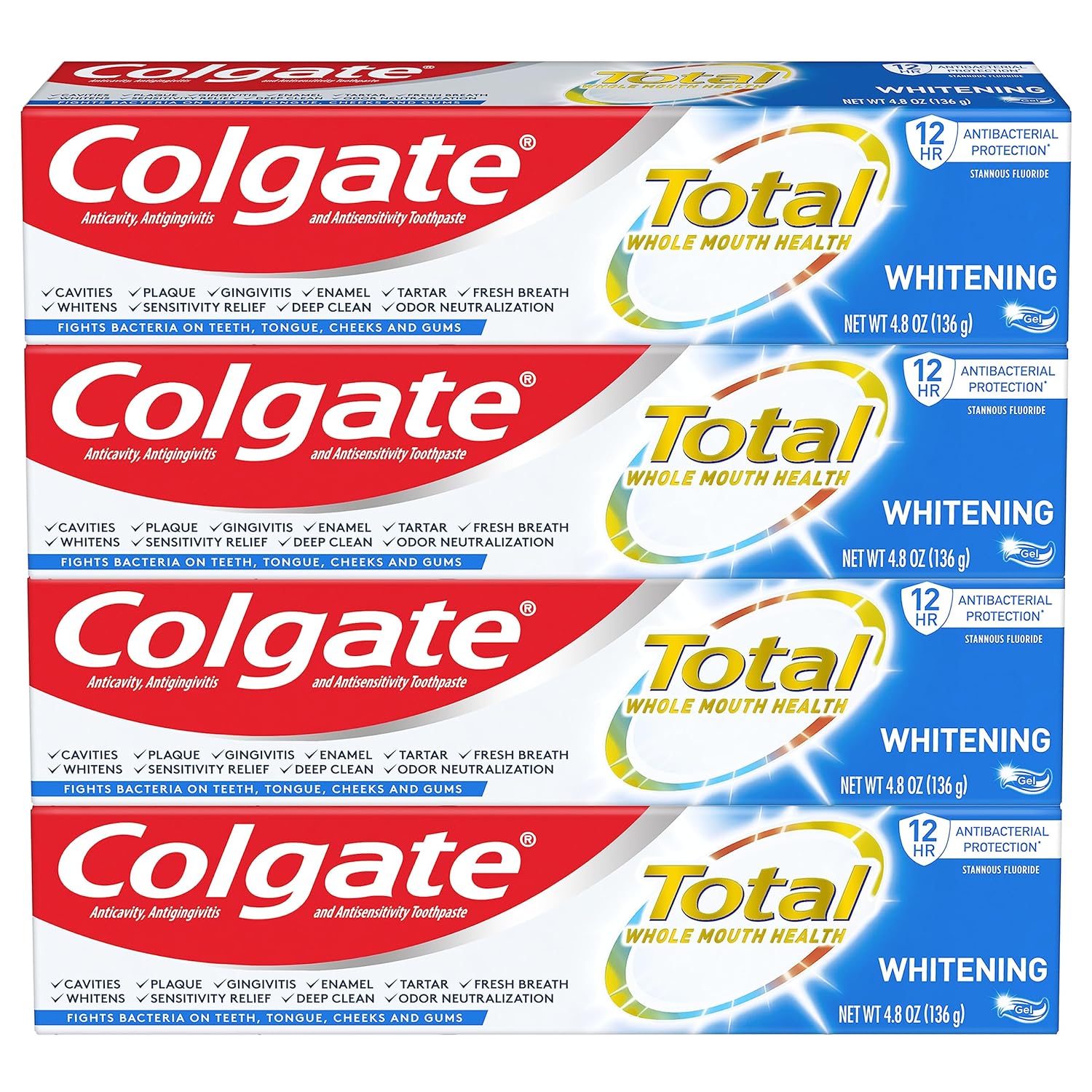 Colgate Total Whitening Toothpaste Gel - 4.8 Ounce (Pack Of 4)