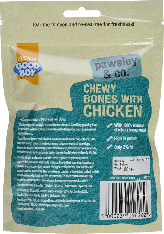 Good Boy Chicken Wrapped Bones - Natural Dog Treats - Low Fat - Bulk Box - 10 X 80G