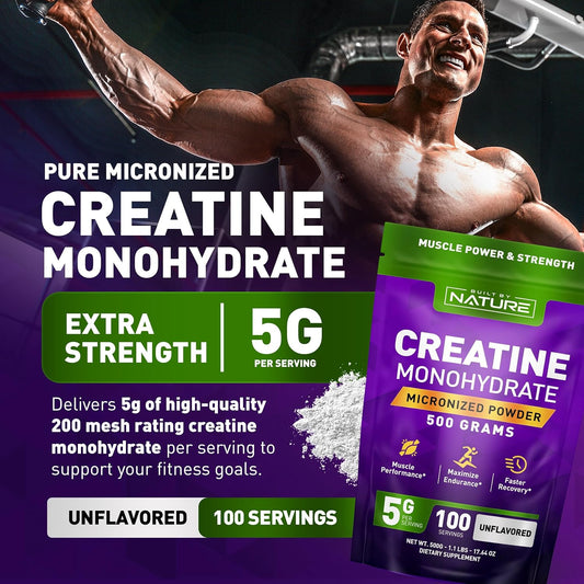 Built By Nature Creatine Monohydrate Micronized Powder – Unflavored, 5000Mg (5G) Per Serving, 100 Servings (500G) – Vegan, Non-Gmo, Gluten-Free – Supports Muscle Strength And Workout Recovery