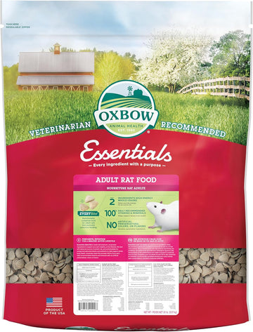 Oxbow Essentials Adult Rat Food - All Natural Adult Rat Food - Veterinarian Recommended- Made In The Usa- Rich In Natural Vitamins & Minerals- No Artificial Ingredients- 20 Lb