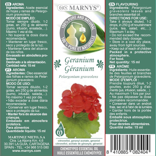 Marnys Geranium Essential Oil 100% Pure Chemo Typing 15 Ml