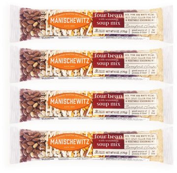 Manischewitz Four Bean Soup Mix 6oz (4 Pack) Cello Sou, Red, Pink & White Beans with Yellow Split Peas & a Hearty Vegetable Seasoning Mix, Great Source of Fiber & Protein