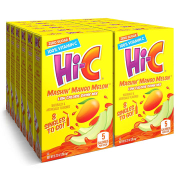 Hi-C Singles To Go Mashin' Mango Melon, Zero Sugar Powdered Drink Mix, Excellent Source Of Vitamin C, 8 Packets Per Box, 8 Count (Pack Of 12)