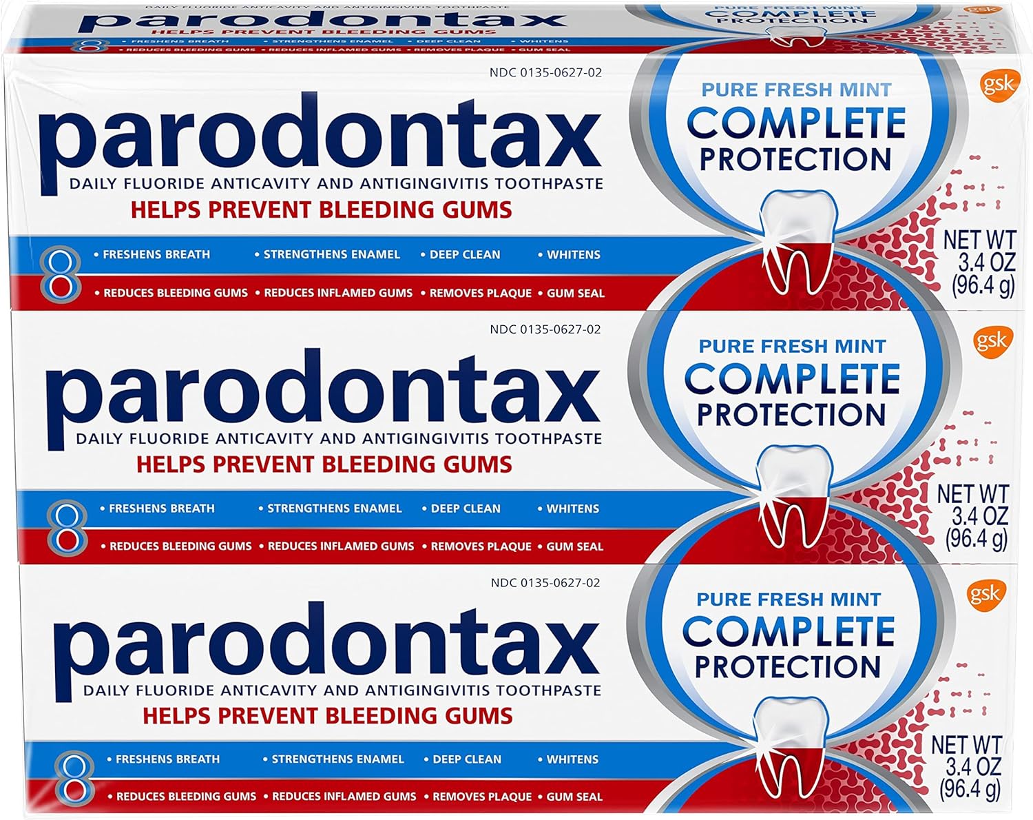 Parodontax Complete Protection Toothpaste, Pure Fresh Mint - 3.4 oz x 3