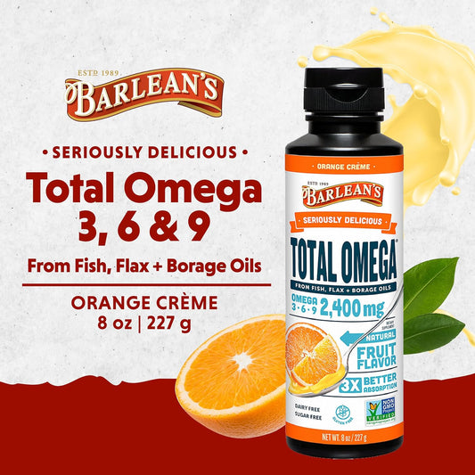 Barlean's Total Omega 3 6 9 Orange Crme Liquid Fish Oil Supplement wi