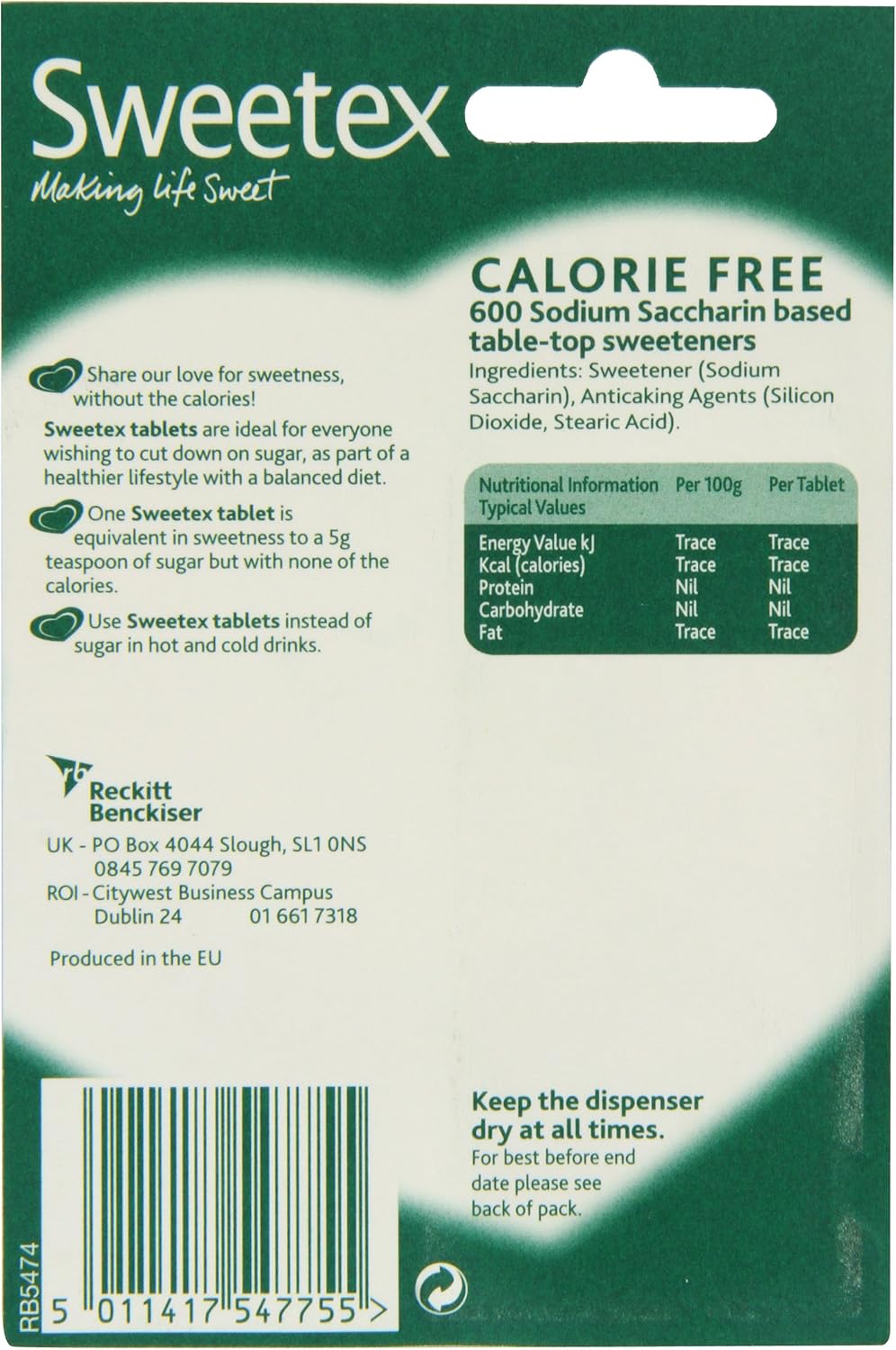 Sweetex Tablets Dispenser 600 Tablets (Pack Of Four)