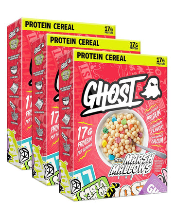 Ghost Protein Cereal, Marshmallows (3-Pack) - Contains Lucky Charms Marshmallows - 17G Protein, Good Source Of Calcium - Breakfast Cereal & Snack - 9.4Oz Box