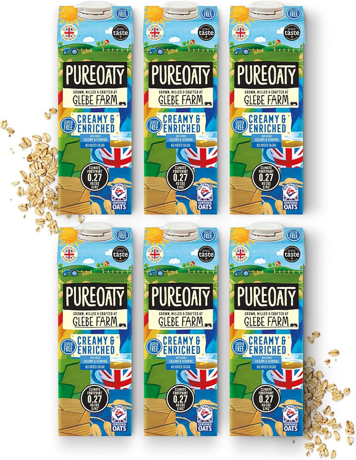 Glebe Farm Pureoaty Creamy & Enriched - Barista Style Gluten Free Dairy Free & Vegan Coffee Creamer, High Protein With Calcium & Vitamin B12, 6 X 1 Litre