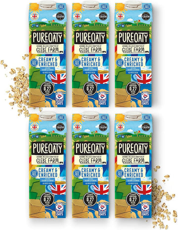 Glebe Farm Pureoaty Creamy & Enriched - Barista Style Gluten Free Dairy Free & Vegan Coffee Creamer, High Protein With Calcium & Vitamin B12, 6 X 1 Litre