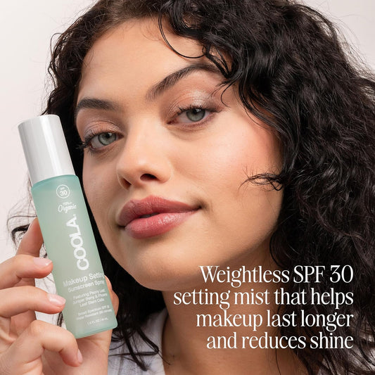 Coola Organic Makeup Setting Spray With Spf 30, Hydrating Makeup Protection & Sunscreen Made With Cucumber & Aloe Vera, Dermatologist Tested, Alcohol Free, 1.5 Fl Oz