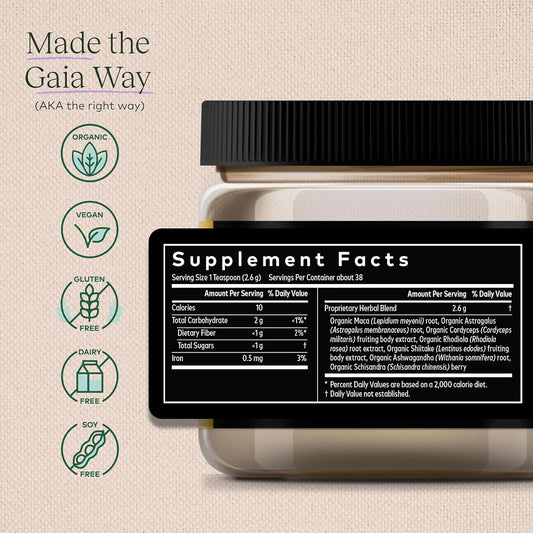 Gaia Herbs Everyday Adaptogen Powder - Helps Provide Energy Support & Maintain Healthy Stress Levels In Physically Active - With Maca Root, Cordyceps, Ashwagandha & More - 3.5 Oz (38-Day Supply)