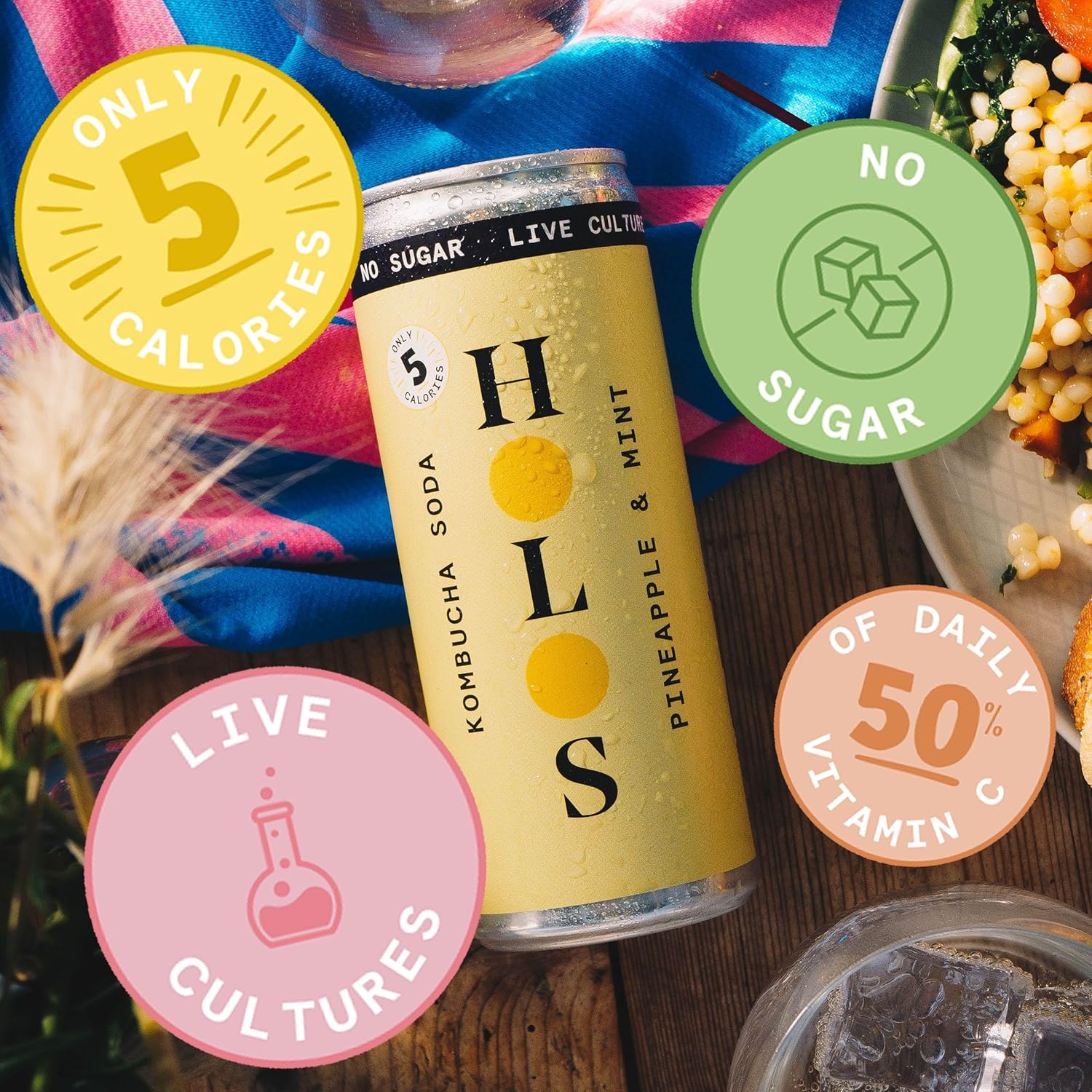 HOLOS Mixed Case Sparkling Kombucha Soda - 3x Each Raspberry & Lemon, Apple & Elderflower, Ginger & Turmeric, Pineapple & Mint - Sugar Free Gluten Free Live Culture Drink - 12 x 250ml Kombucha Cans : Amazon.co.uk: Grocery