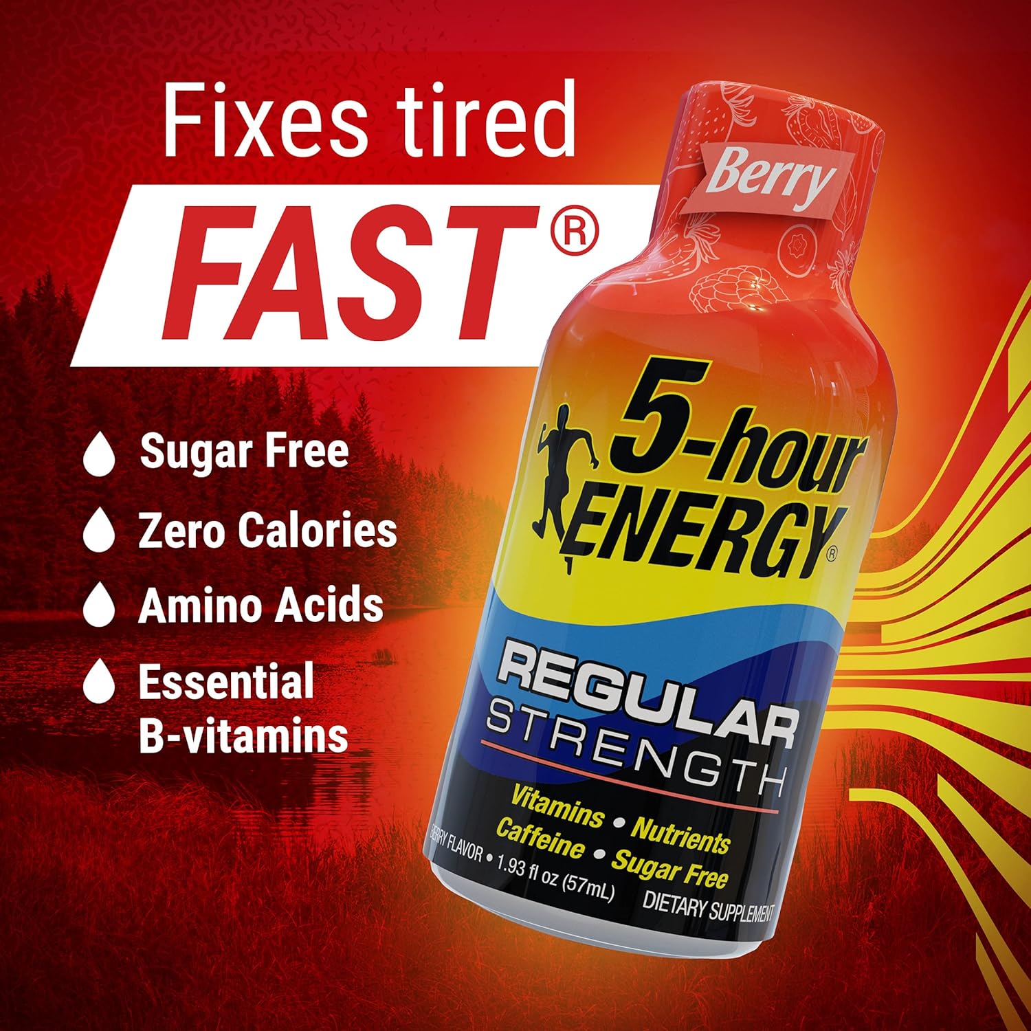 5-hour ENERGY Shots Regular Strength | Berry Flavor | 1.93 oz. 30 Count | Sugar Free, Zero Calories | Amino Acids and Essential B Vitamins | Dietary Supplement | Feel Alert and Energized : Health & Household