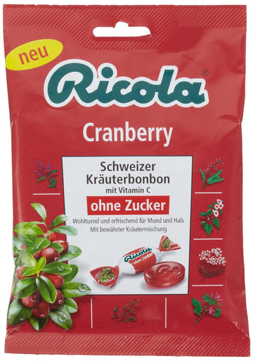 Ricola Cranberry Sugarfree Swiss herbal Bonbon (3 Bags each 75g) - fresh from Germany