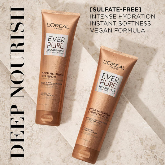 L'Oreal Paris Everpure Sulfate Free Shampoo And Conditioner Set - Triple Action Hydration For Brittle Or Color Treated Hair, Apricot Oil Infused, 8.5 Fl Oz (Set Of 2)