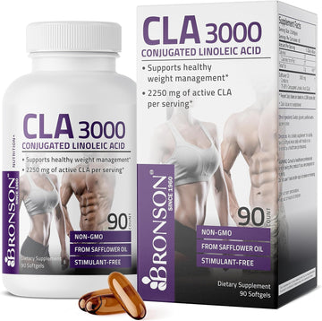 Bronson Cla 3000 Extra High Potency Supports Healthy Weight Management Lean Muscle Mass Non-Stimulating Conjugated Linoleic Acid, 90 Softgels