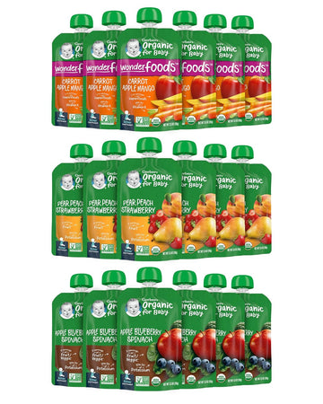 Gerber Organic Baby Food Pouches, 2nd Foods for Sitter, Fruit & Veggie Variety Pack, 3.5 Ounce (Set of 18)