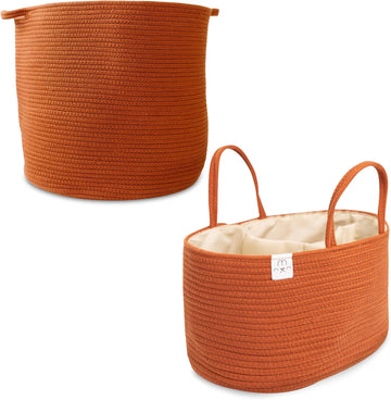 Natemia Large Rope Storage Basket And Cotton Rope Diaper Caddy - Nursery Bin And Toy Organizer Laundry Basket, Basket For Towels, Pillows And Blankets, Perfect Baby Registry Gift-Glaze