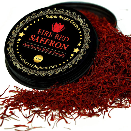 Premium Saffron Threads, Pure All Red Saffron Spice | Super Negin Grade | For Culinary Use Such As Tea, Paella, Golden Milk, Rice, & Risotto (5 Grams)