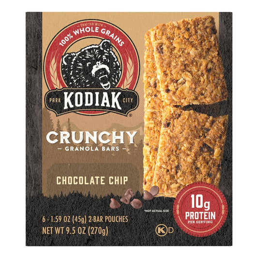 Kodiak Cakes Protein Crunchy Granola Bar, Chocolate Chip, (Pack of 12 Boxes)