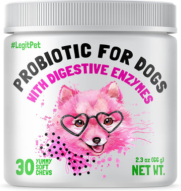 Probiotics for Dogs Natural Digestive Enzymes Prebiotics for Allergy Itch Relief Gut Flora Coprophagia Bowel Support Treatment Anti Diarrhea for Dogs Pet Health Immune System Support 30 Soft Chews