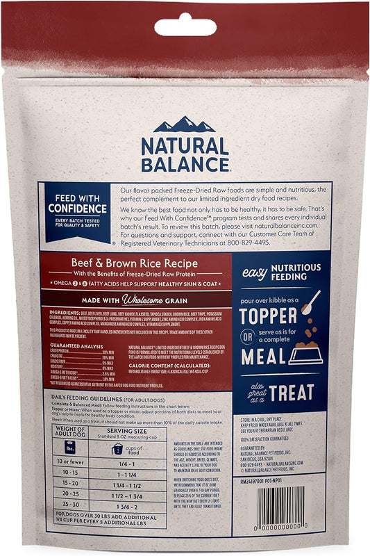 Natural Balance Freeze Dried Raw Dog Food, Limited Ingredient Adult Formula With Healthy Grains, Great As Topper, Treat, Or Meal, Beef & Brown Rice Recipe, 13 Ounce (Pack Of 1)