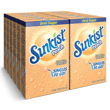 Sunkist Soda Singles To Go! Drink Mix In 12 Boxes With 6 Packets Each (Noncarbonated And Sugar Free), Peach, 72 Count