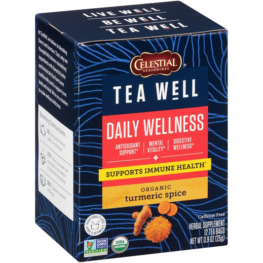 Celestial Seasonings Teawell Herbal Tea, Daily Wellness, Organic Turmeric Spice, 12 Count (Packaging May Vary)