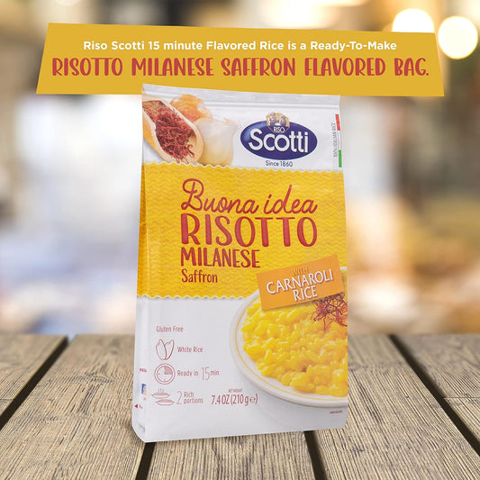 Milanese with Saffron, Riso Scotti, Carnaroli Rice, Easy to Cook, Italian Risotto, Just add water, Includes Instructions 7.4 oz, 2-3 servings