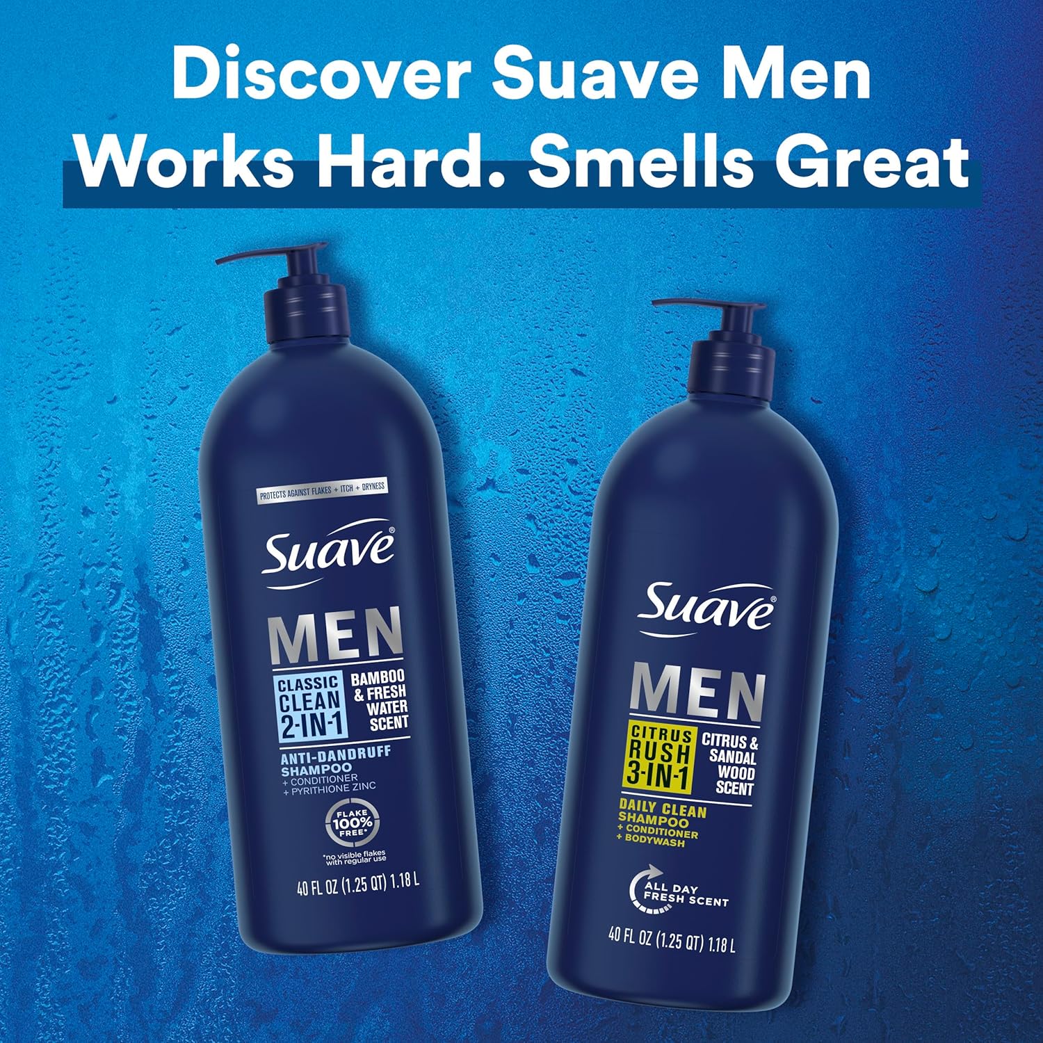 Suave Men 2 in 1 Anti Dandruff Shampoo and Conditioner, Classic Clean with Bamboo scent, 40 oz Pack of 3 : Beauty & Personal Care