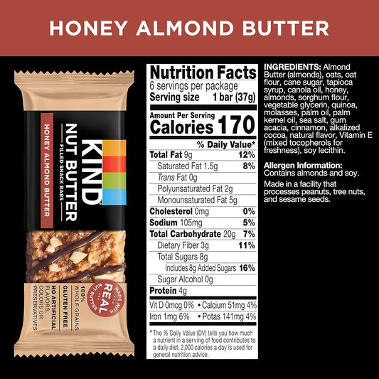 Kind Nut Butter Filled, Honey Almond Butter, 6 Bars (Pack Of 8, 48 Count Total)