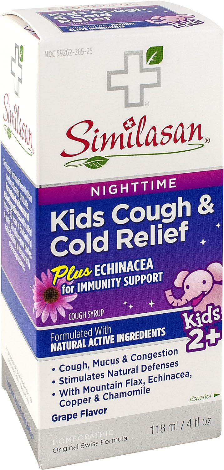 Similasan Kids Nighttime Cough & Cold Relief Plus Echinacea for Immunity Support 4 Ounce, for Cough and Cold Relief in Children Ages 2 and Up, Formulated with Natural Active Ingredients