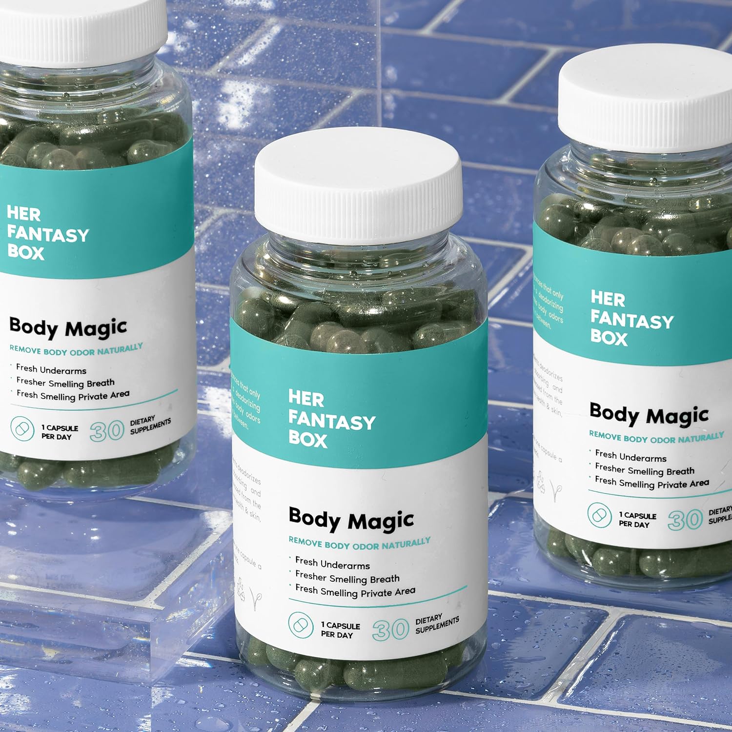 Her Fantasy Box | Body Magic Chlorophyll Capsules - 30 Vegan Capsules - for Detox, Digestion, Gut Health, Skin, Oily Skin & More : Health & Household