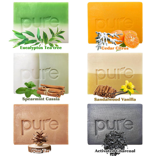 Luxury Triple Milled Mens Gift Set Handmade Soap Bar. Artisan Soap Cold Process Soap Bar! Men Gift Set Includes Tea Tree, Cedar, Sandalwood, Charcoal, Spearmint & Pine Tar Soap Natural Soap Set