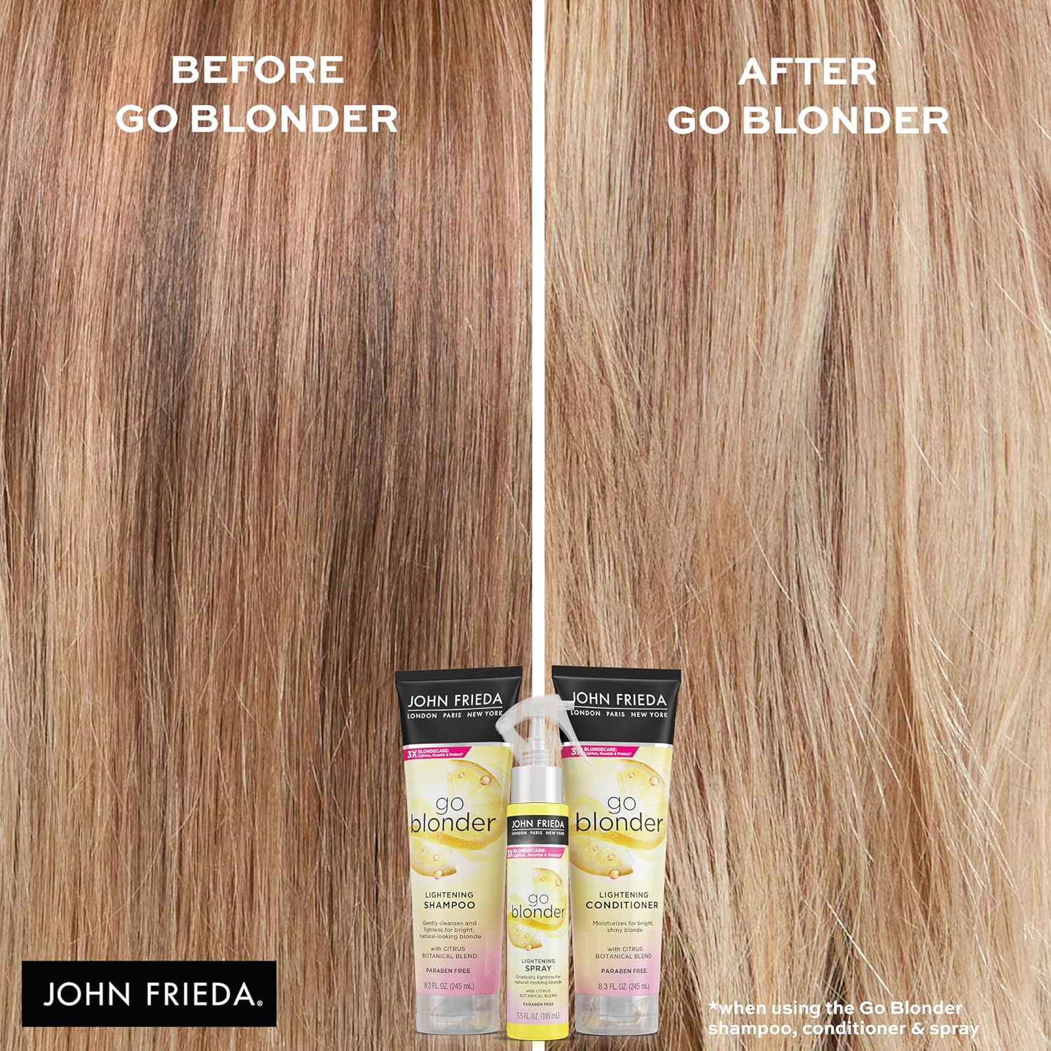 John Frieda Sheer Blonde Go Blonder Shampoo and Conditioner Set for Blonde Hair, Lightening Shampoo and Conditioner with Citrus and Chamomile, featuring our BlondMend Technology, 8.3 oz (2 Pack) : Beauty & Personal Care