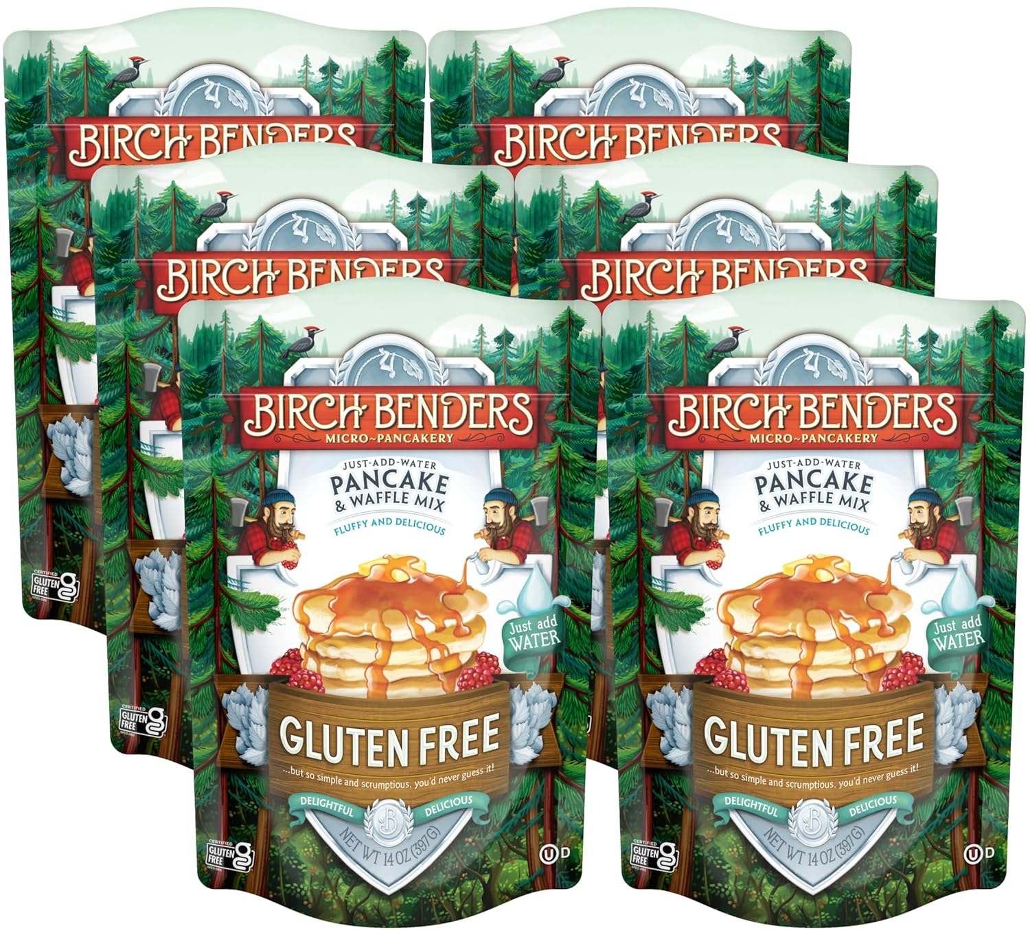 Gluten-Free Pancake and Waffle Mix by Birch Benders, 14 Ounce (Pack of 6)