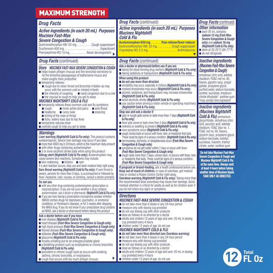 Mucinex Fast-Max & Nightshift Combo Pack - Max Strength Cough & Cold Medicines For Mucus Relief, Chest Congestion, Nasal Congestion, Sinus Congestion, Sinus Pressure, Cough Symptom Relief (2X 6 Fl Oz)
