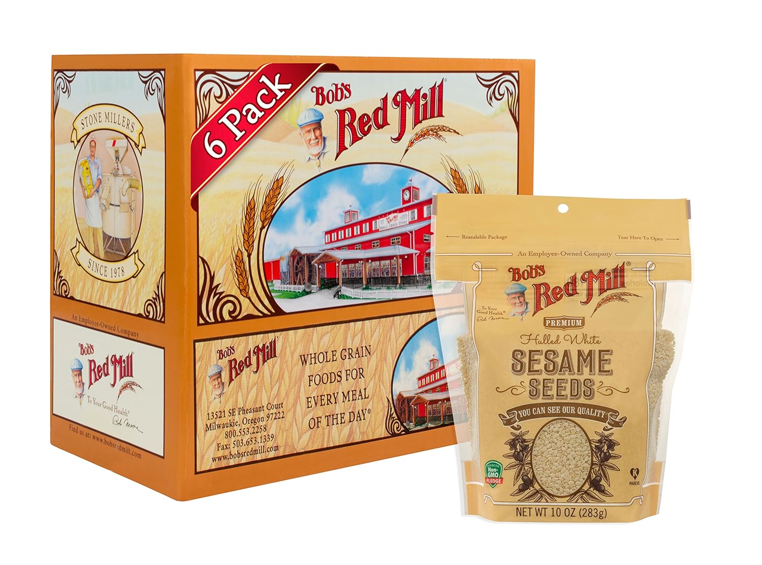Bob's Red Mill Resealable Hulled White Sesame Seeds, 10 Ounce (Pack of 6)