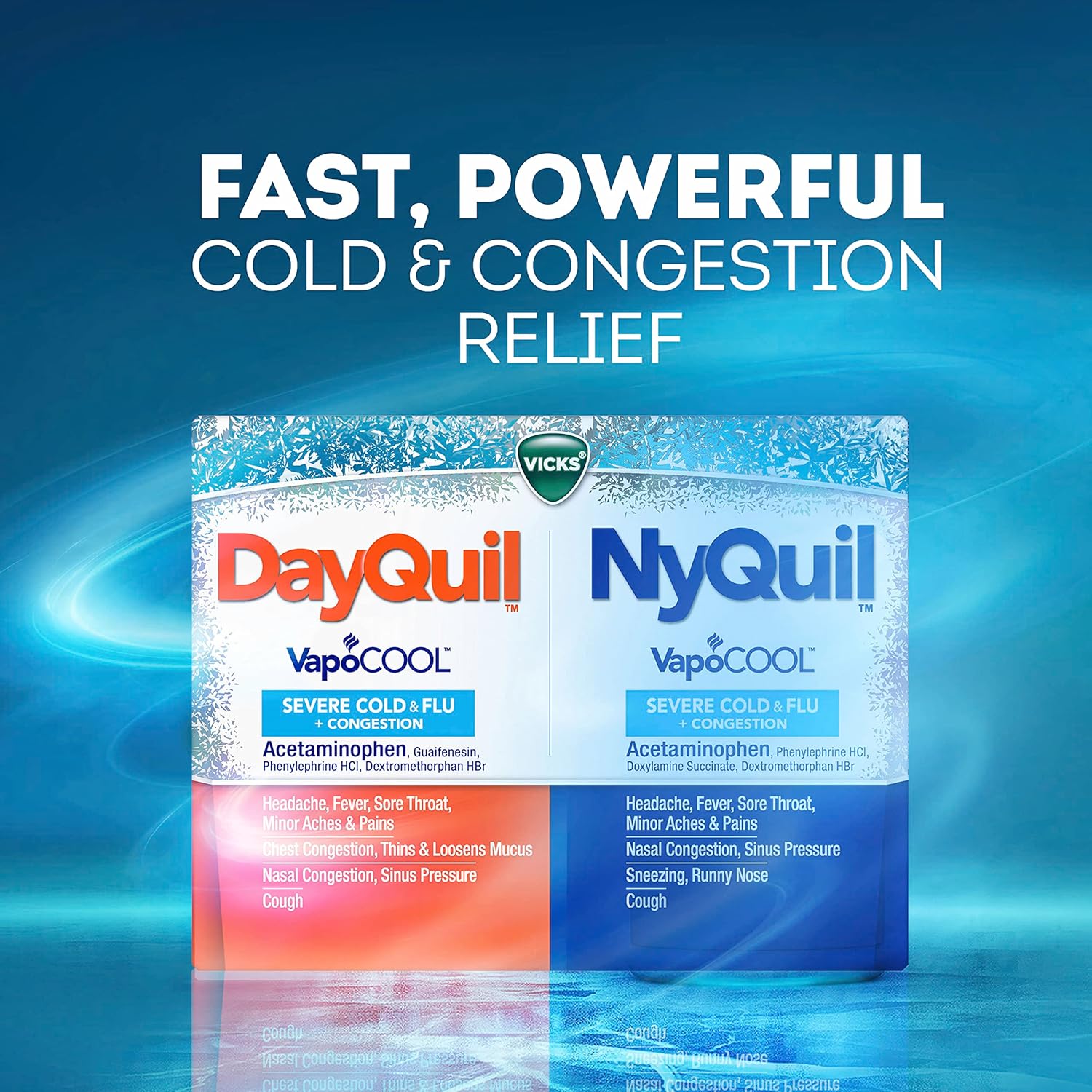 DayQuil and NyQuil SEVERE with Vicks VapoCOOL, Cough, Cold & Flu Relief Combo Pack, 24 Caplets (16 Dayquil, 8 Nyquil) - Sore Throat, Fever, and Congestion Relief : Health & Household