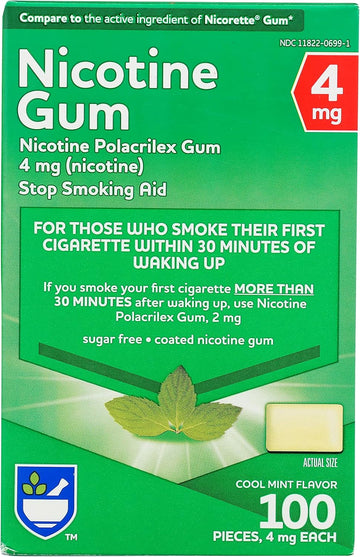 Rite Aid Nicotine Gum, Cool Mint Flavor, 4 Mg - 100 Count | Quit Smoking Aid | Nicotine Replacement Gum | Stop Smoking Aids That Work | Chewing Gum To Help You Quit Smoking | Coated Nicotine Gum