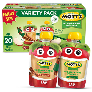 Mott'S No Sugar Added Applesauce Variety Pack, 3.2 Oz Clear Pouches, 20 Pack