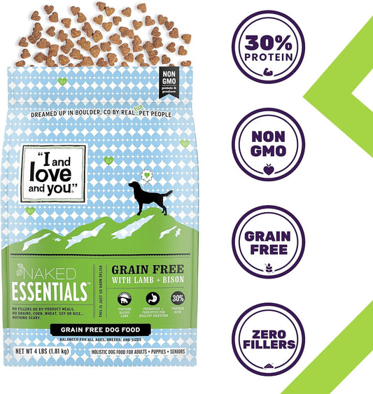 I and love and you Naked Essentials Dry Dog Food - Lamb + Bison - High Protein, Real Meat, No Fillers, Prebiotics + Probiotics, 40lb Bag
