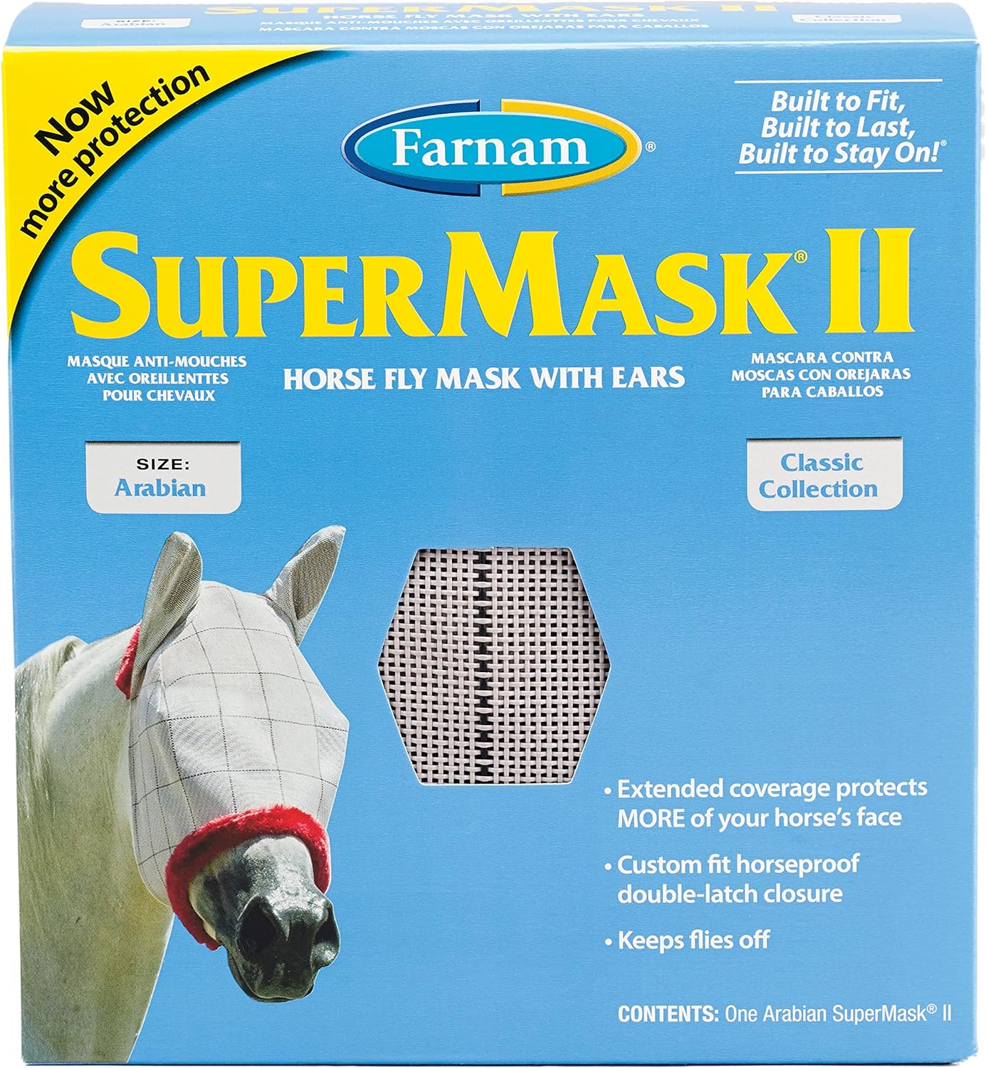 Farnam Supermask Ii Classic Horse Fly Mask With Ears, Arabian Size, Assorted