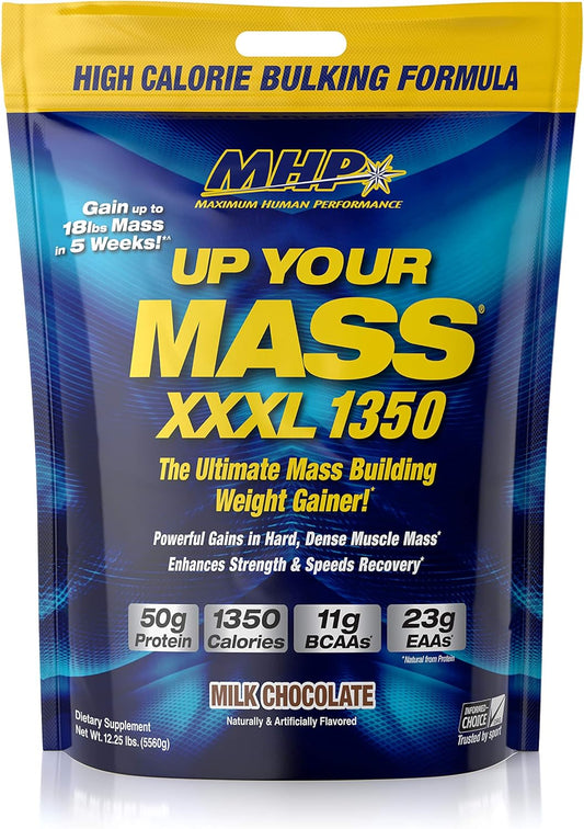 Maximum Human Performance Mhp Uym Xxxl 1350 Mass Building Weight Gainer, Muscle Mass Gains, W/50G Protein, High Calories, 11G Bcaas, Leucine, Milk Chocolate, 16 Servings : Health & Household